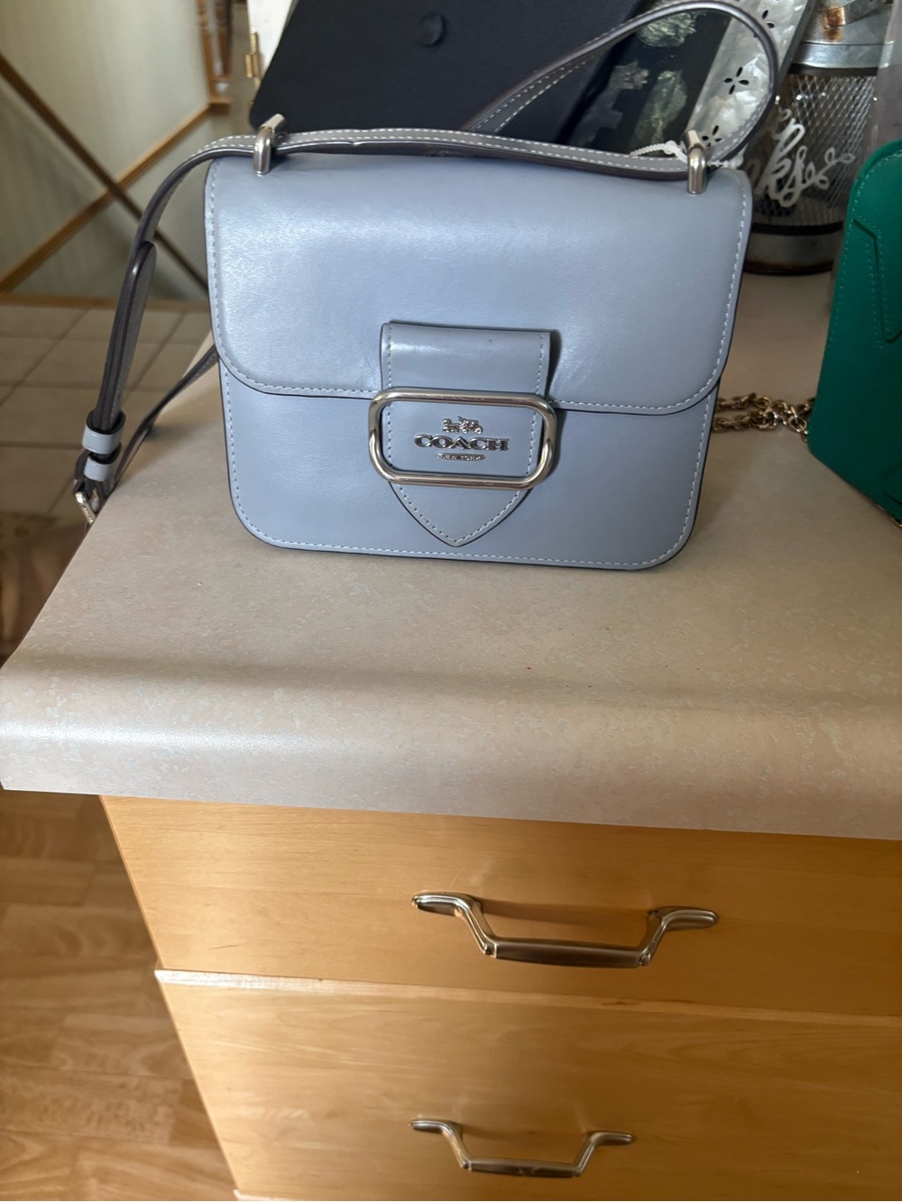Coach Light Blue Leather Crossbody Bag with Silver Hardware